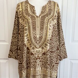 NWT Take Two Boho Brown Gold Sequin Beaded 3/4 Sleeve Top 3X